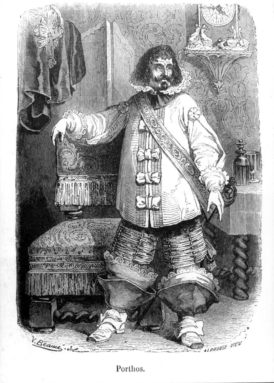 Historical engraving of Porthos, from Alexandre Dumas' The Three Musketeers
